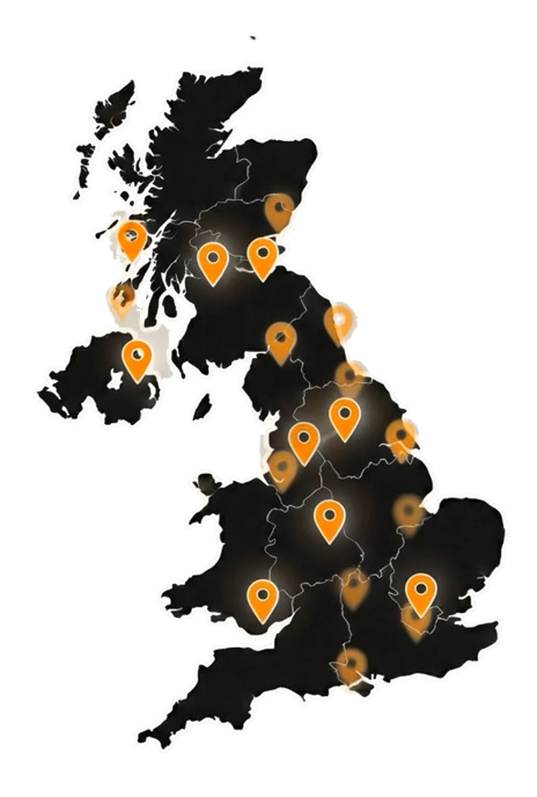 Map of the UK showing Overnightly contractor accommodation coverage across major cities